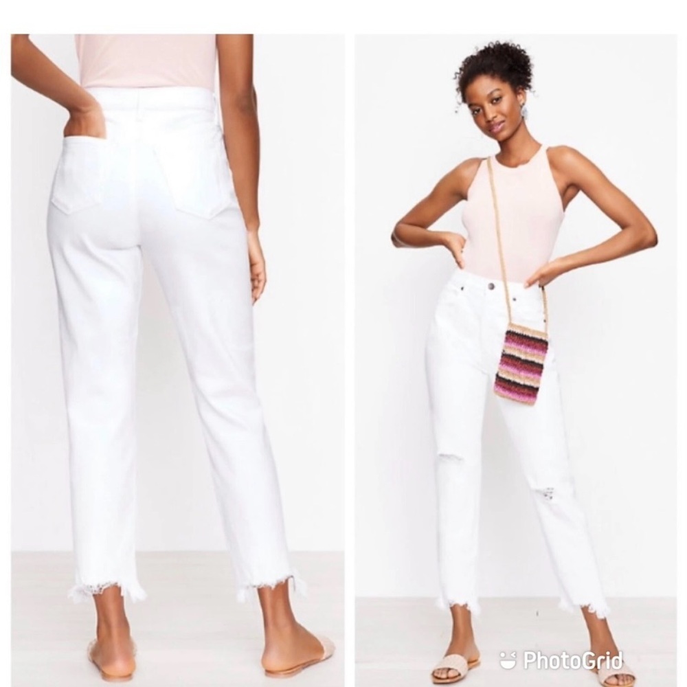 NWT LOFT White Distressed high waist jeans